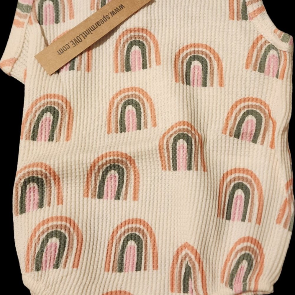 Spearmint Baby Organic Waffle Bubble Romper, Pink Rainbow 0-3M
